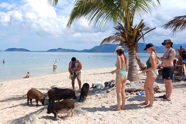 Speedboat approaching Coral Island on Koh Samui island hopping tour